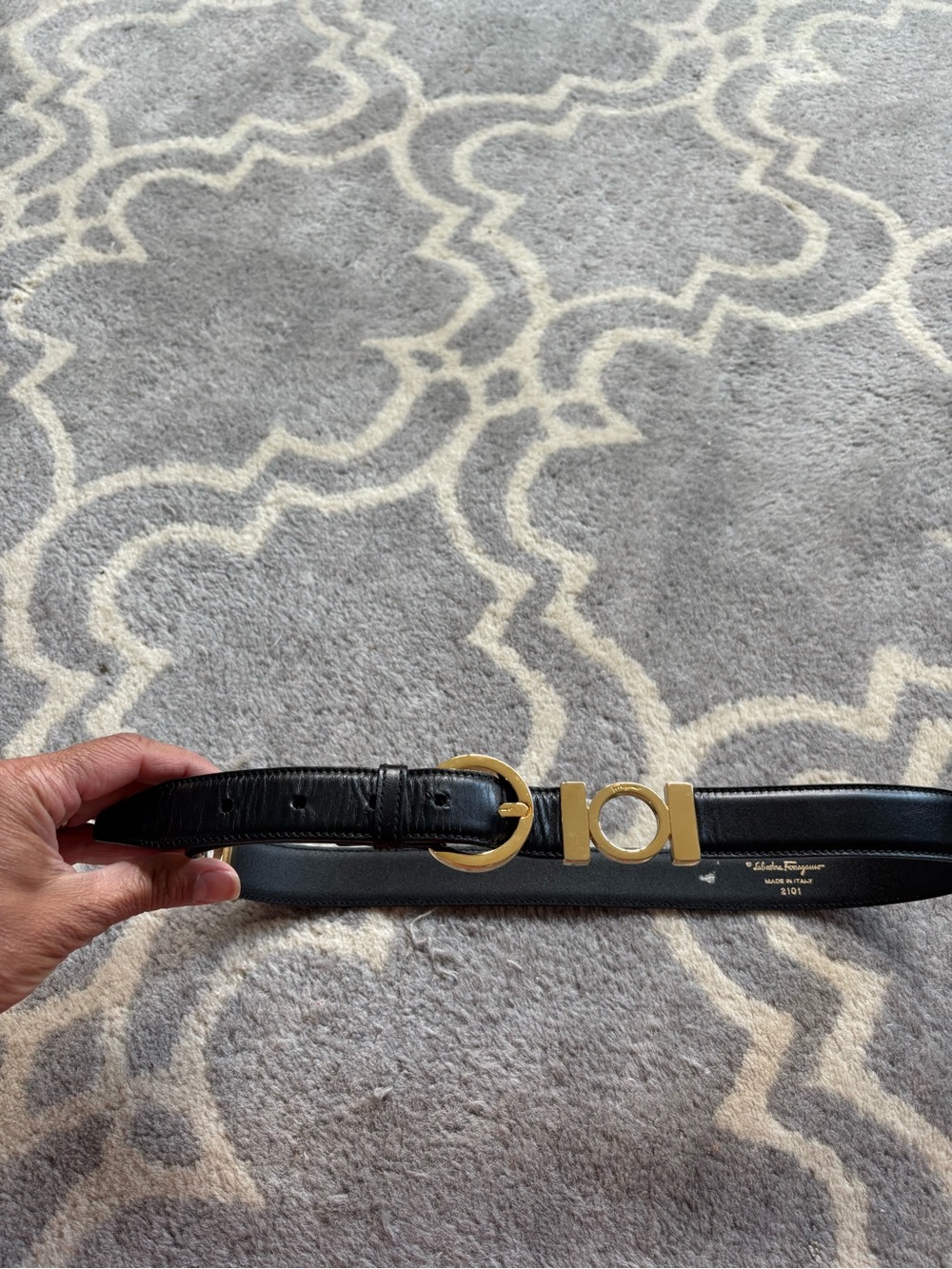 Salvatore Ferragamo Black XS Black and Gold Belt